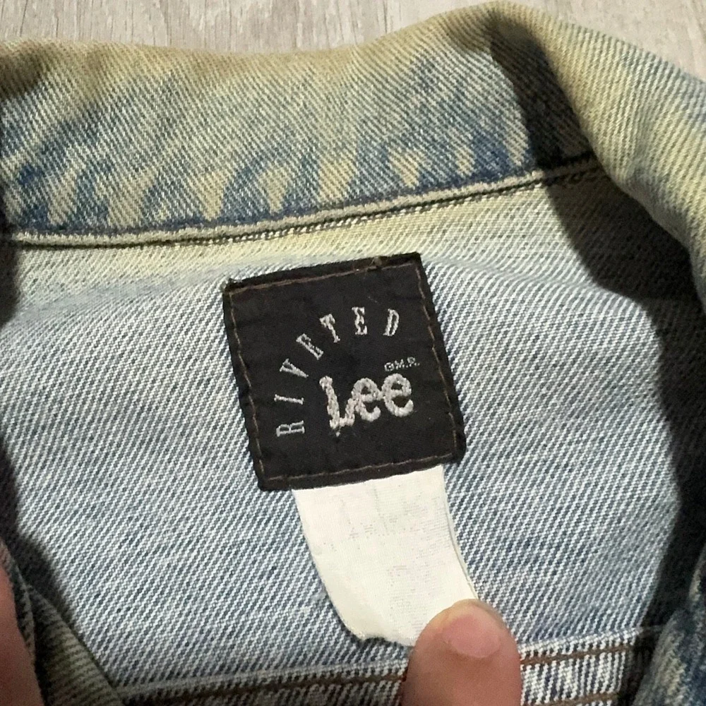 Vintage Riveted Lee Denim Trucker Jacket Light Wash Blue Mens Large L